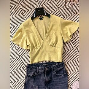 Monki Women's Light Green Wrap Crop Top